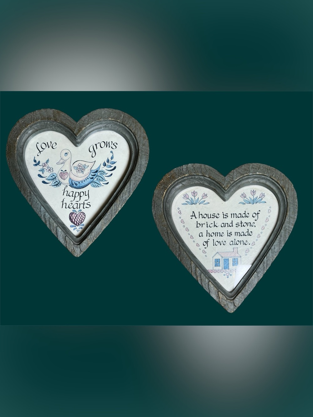 Heart-Shaped Wall Plaques with home Love Quotes - White and Blue goose